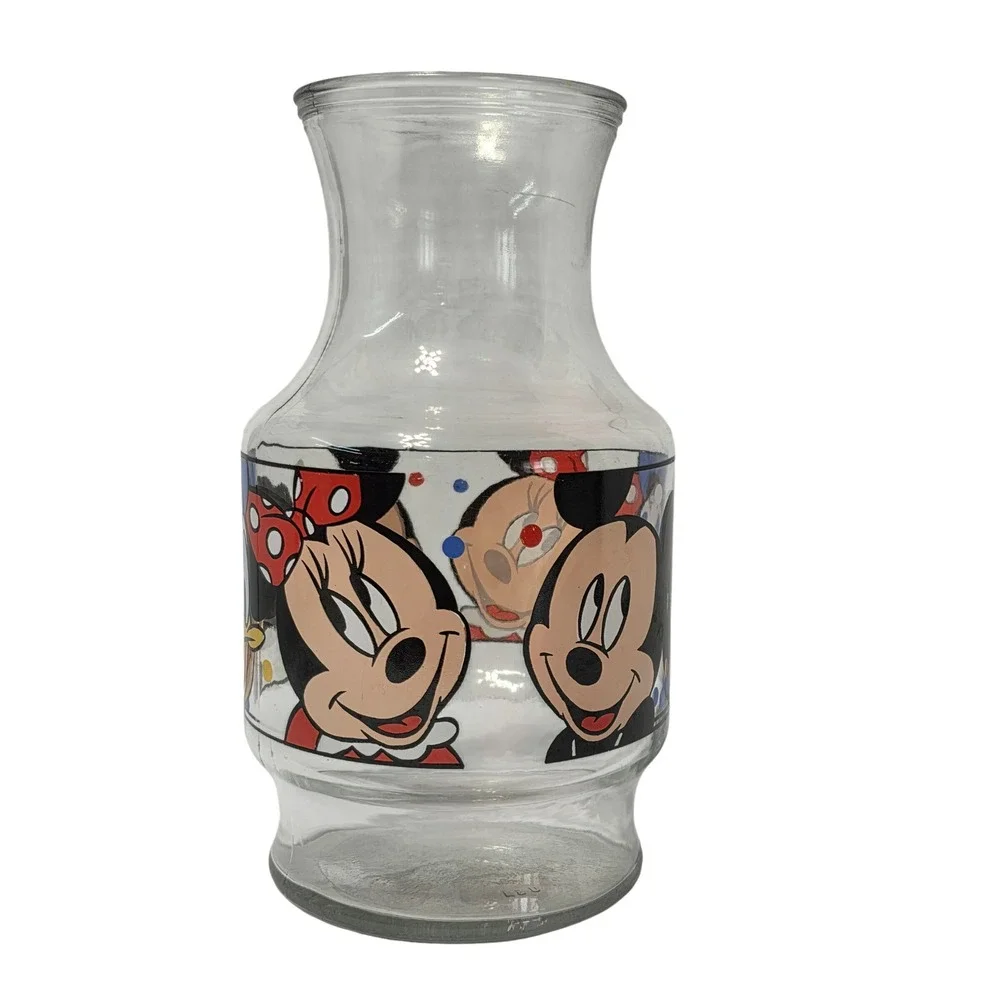 Vintage Disney Mickey Minnie Donald Duck Glass Carafe Juice Pitcher Vase USA